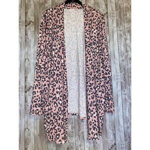 Kim Rogers Women's Pink Leopard Open Front Cardigan Size 2X Animal Print